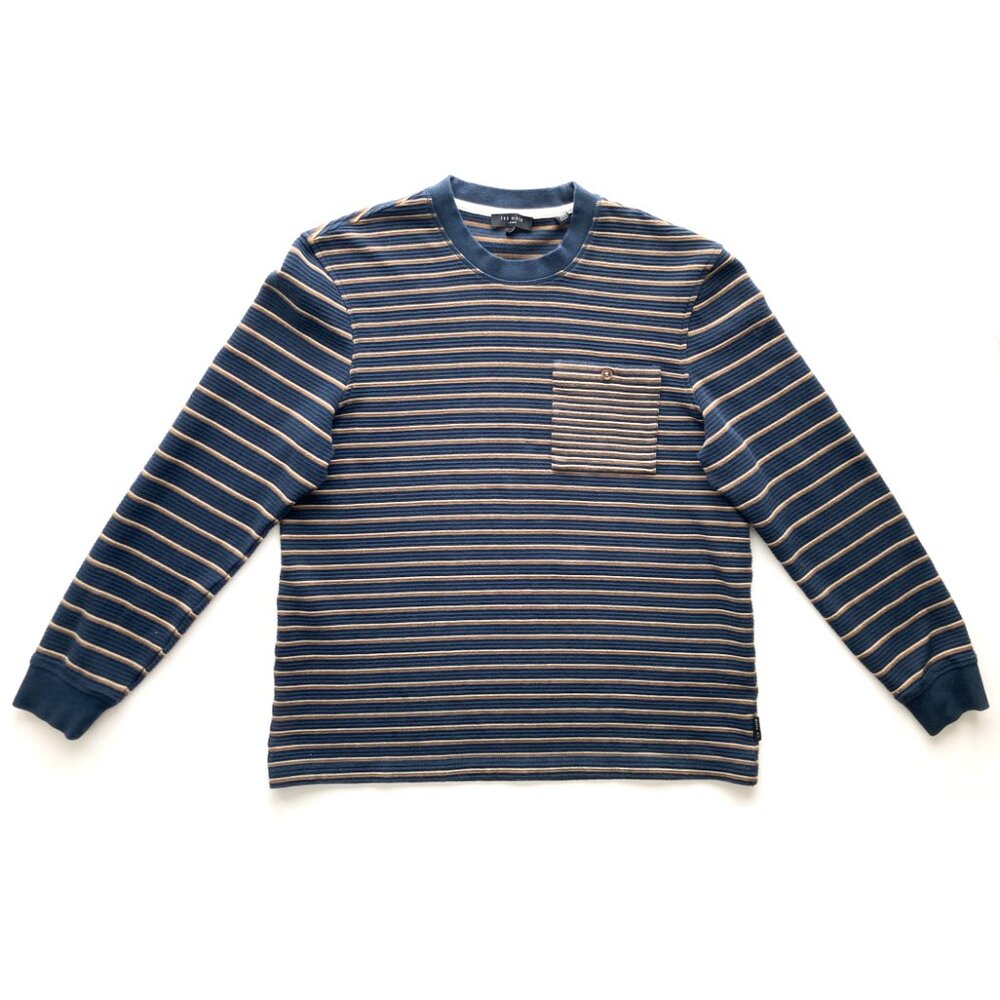 Ted Baker Striped Textured Cotton Tee with Pocket